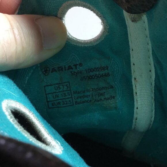 Ariat Crossfire Unisex Youth Size 7 1/2 Teal Blue Brown Cowboy Boots 10005989 - Picture 9 of 10